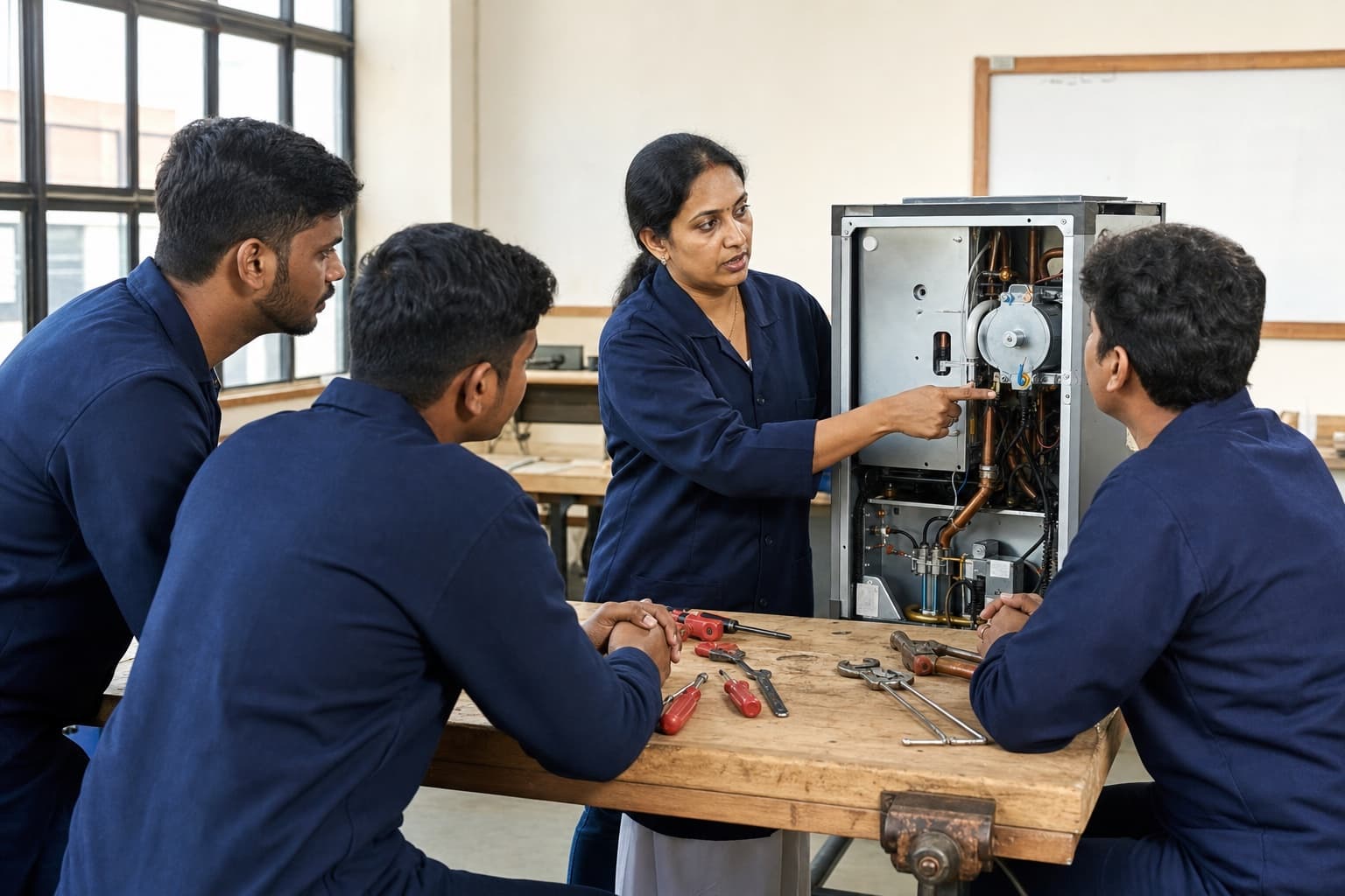 Field technicians participating in a practical product training session